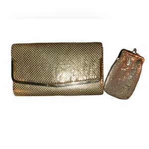 Vintage Gold Aluminum Mesh Handbag with Matching Cigarette Case